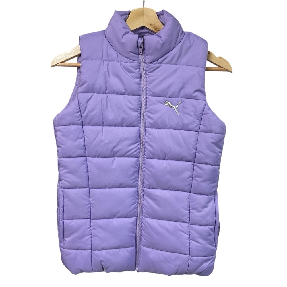 Puma Vest Girl Youth M 10-12 Purple Puffer Quilted Full Zip Mock Neck Coat EUC